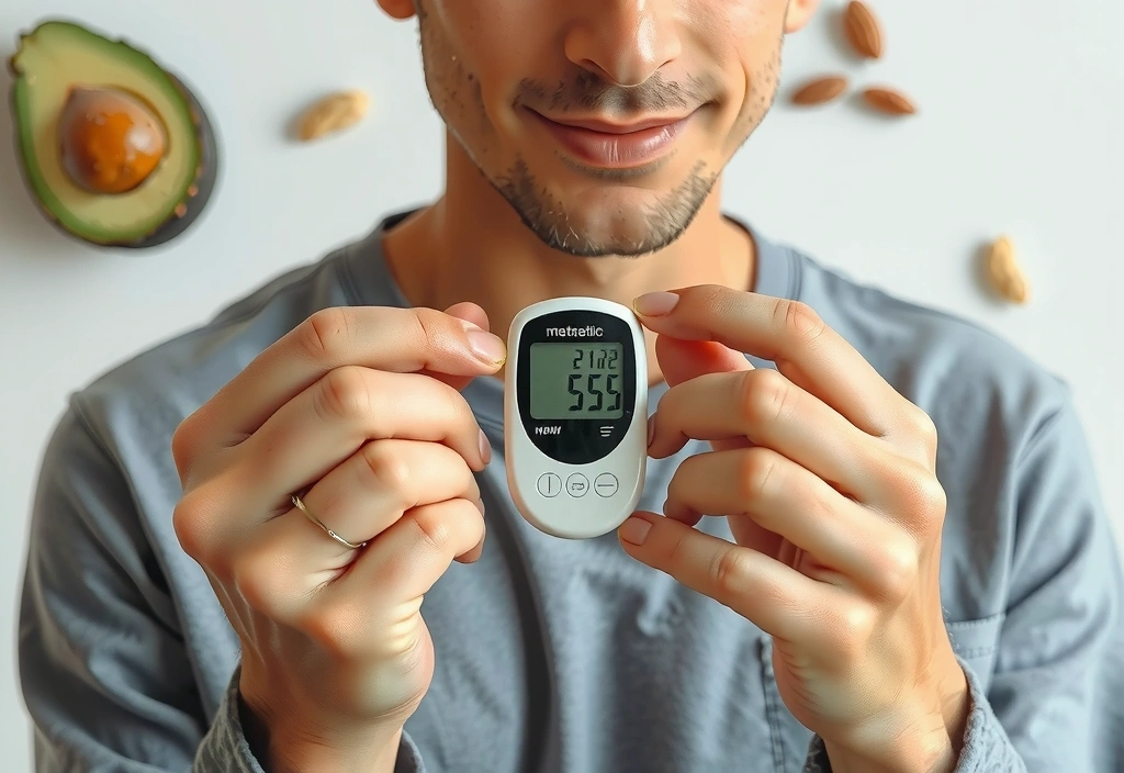 Healthy person measuring blood glucose levels showing good metabolic health