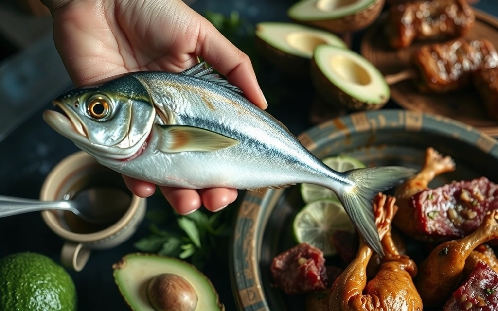 Indonesian local protein sources including fresh fish, grass-fed beef, and free-range chicken